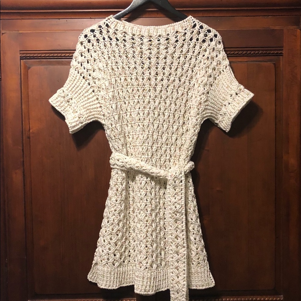 Handmade Crochet Short Sleeve Jux Tunic White XL with Belt